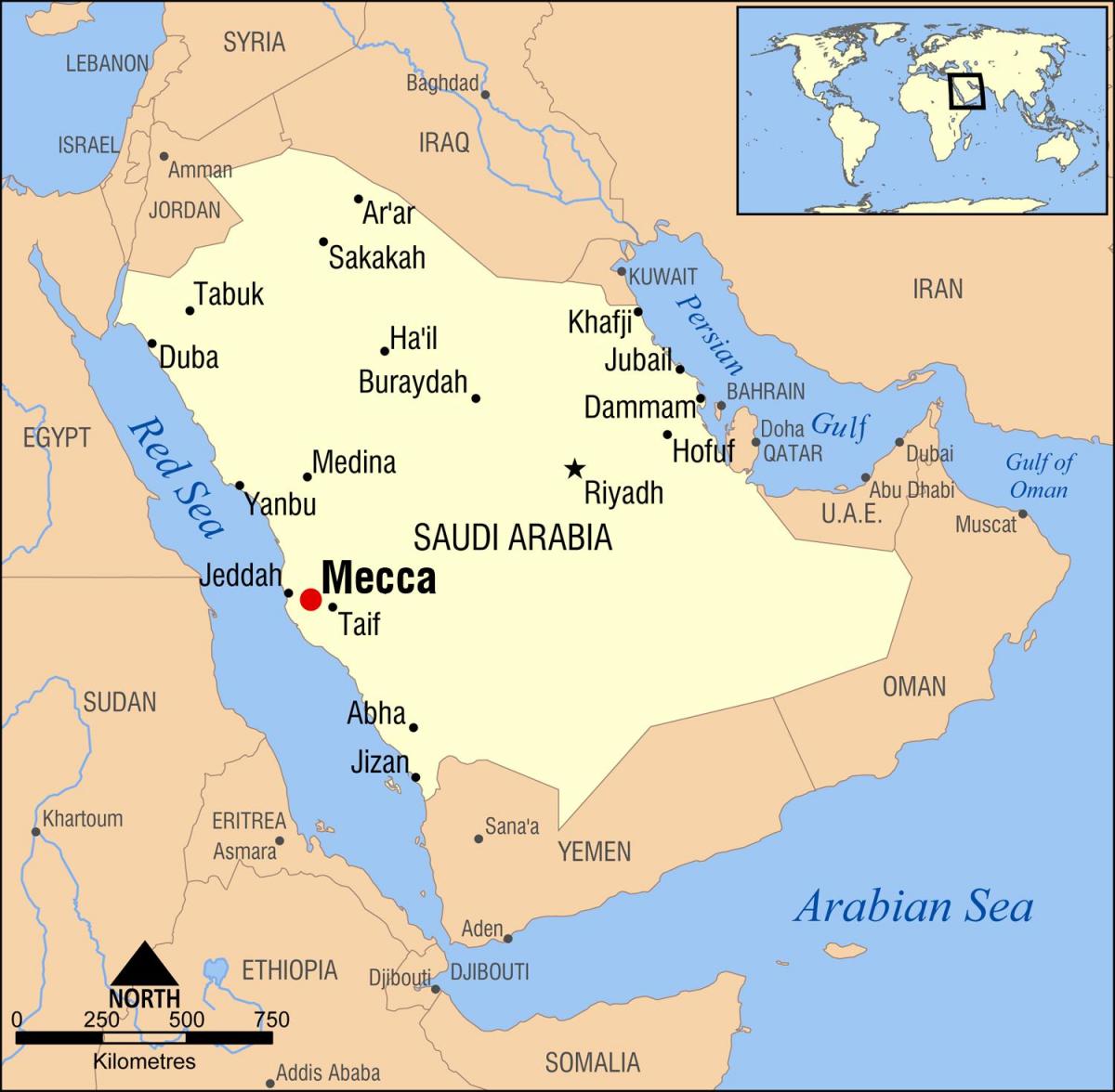 carte de l'hégire, la route de la Mecque