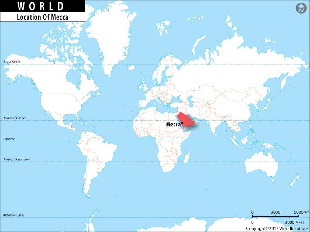 La mecque dans la carte du monde